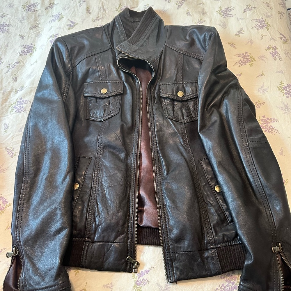 Guess Women's Dark Brown Leather Jacket